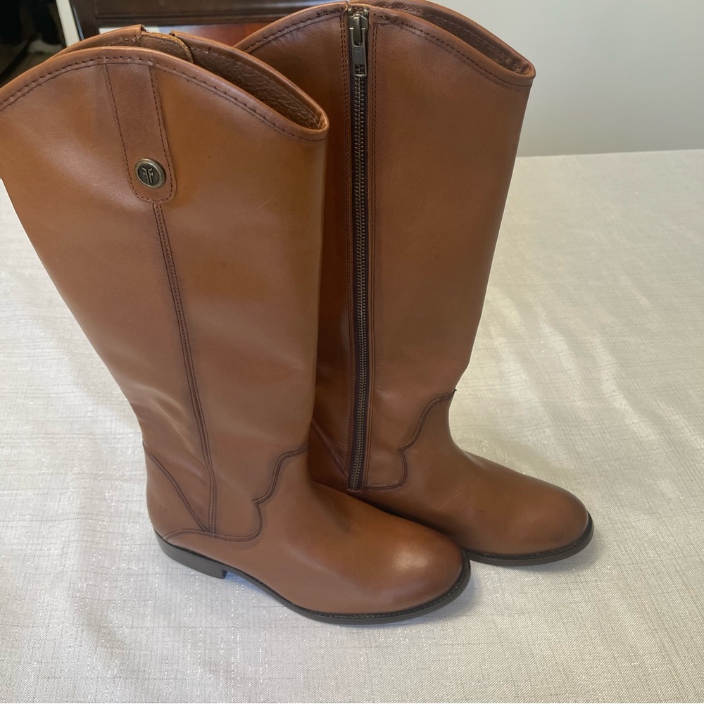 Women's Tan Leather Riding Boots - Picture 3 of 12